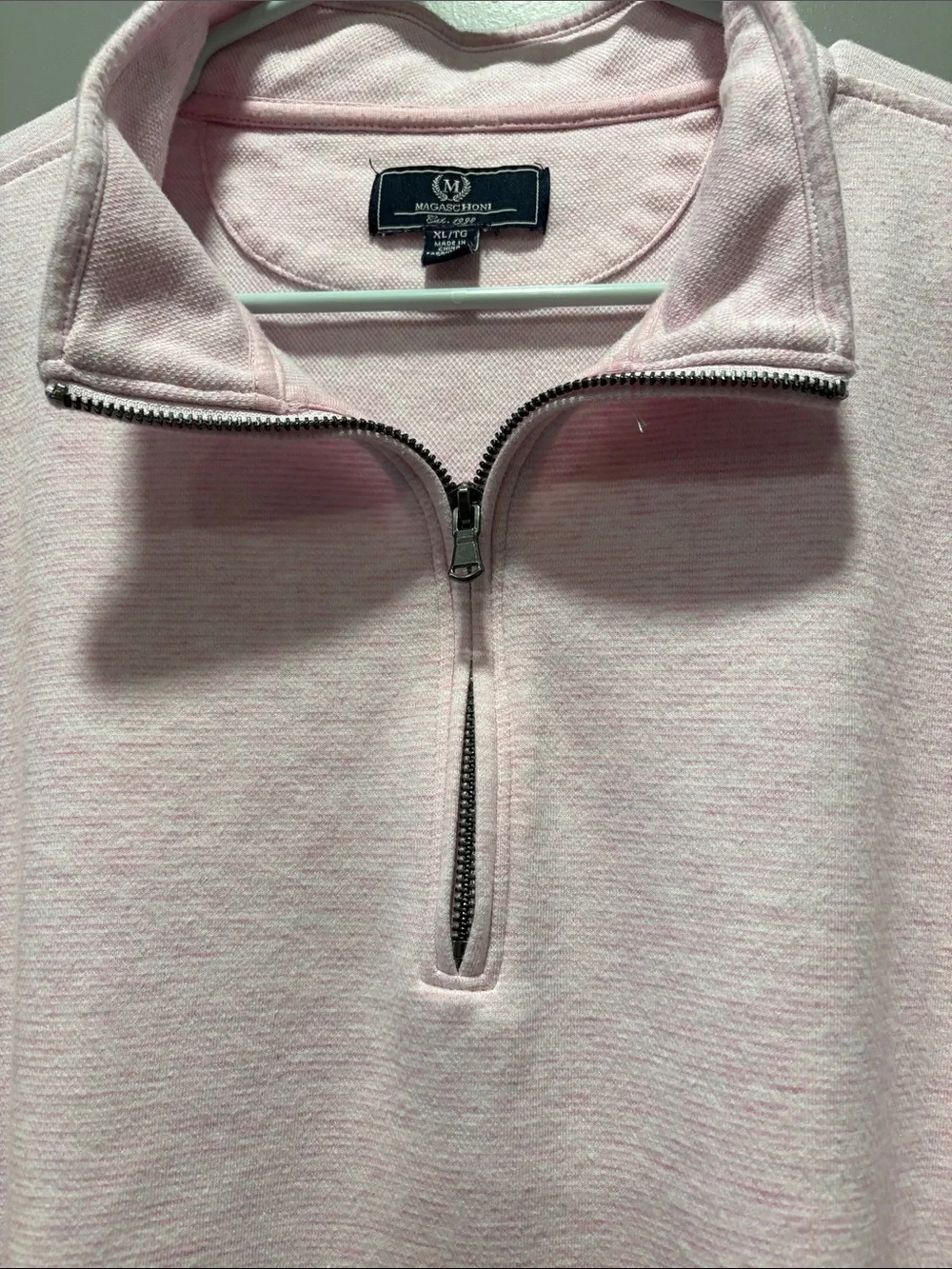 Magaschoni Men's XL Pale Pink Half Zip Sweater Cotton Blend Pullover